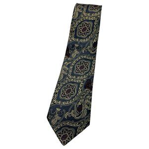 GIANFRANCO FERRE 100% Silk Necktie LUXURY Tie Gray Gold Paisley W:3.7" EUC